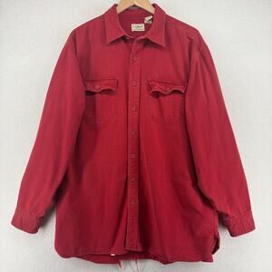 LL BEAN Shirt Mens XL Tall Chamois Flannel Button Up Long Sleeve VTG Cotton Red
